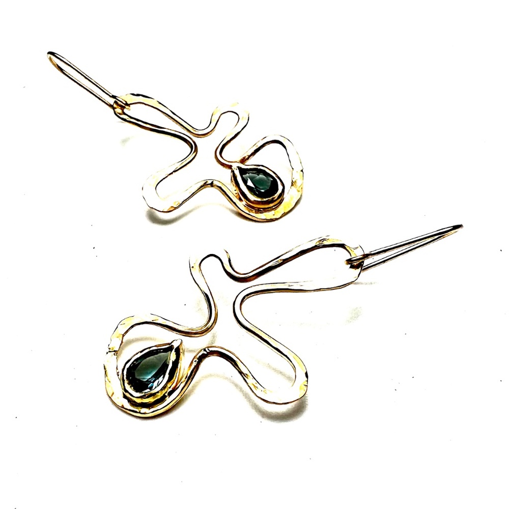 Handmade Natural Swiss Blue Topaz Earrings Solid 14K Yellow Gold 4th Anniversary - Picture 10 of 10